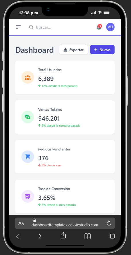 Vista responsive en móviles